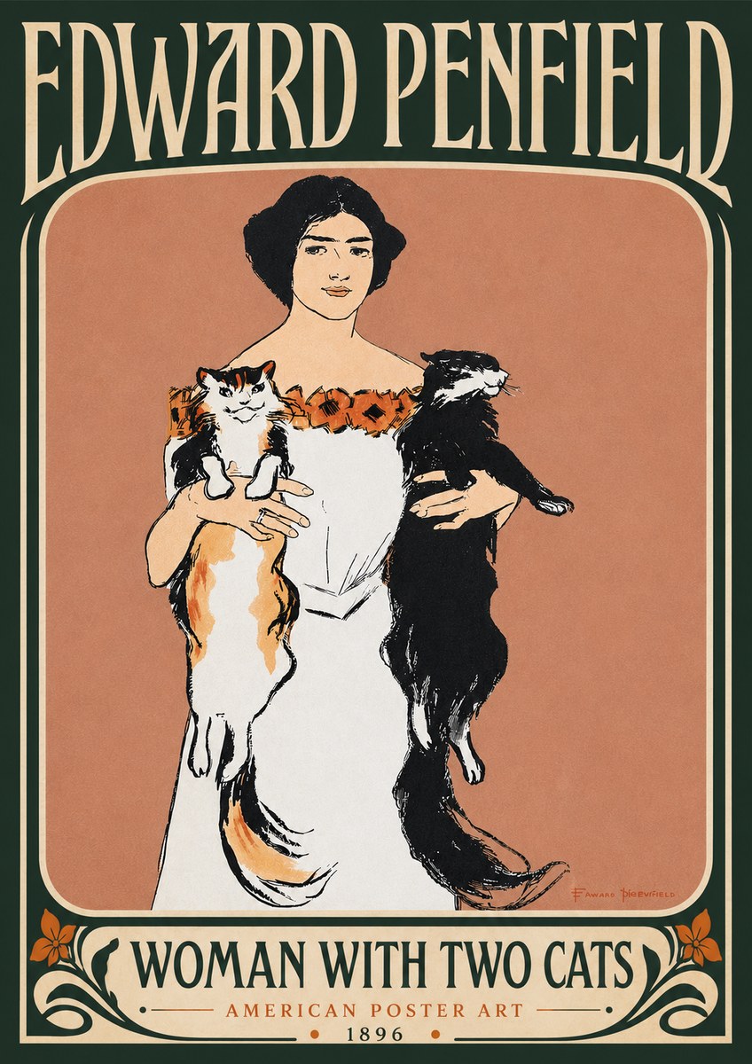 Edward Penfield Woman with Two Cats No5 - Juliste