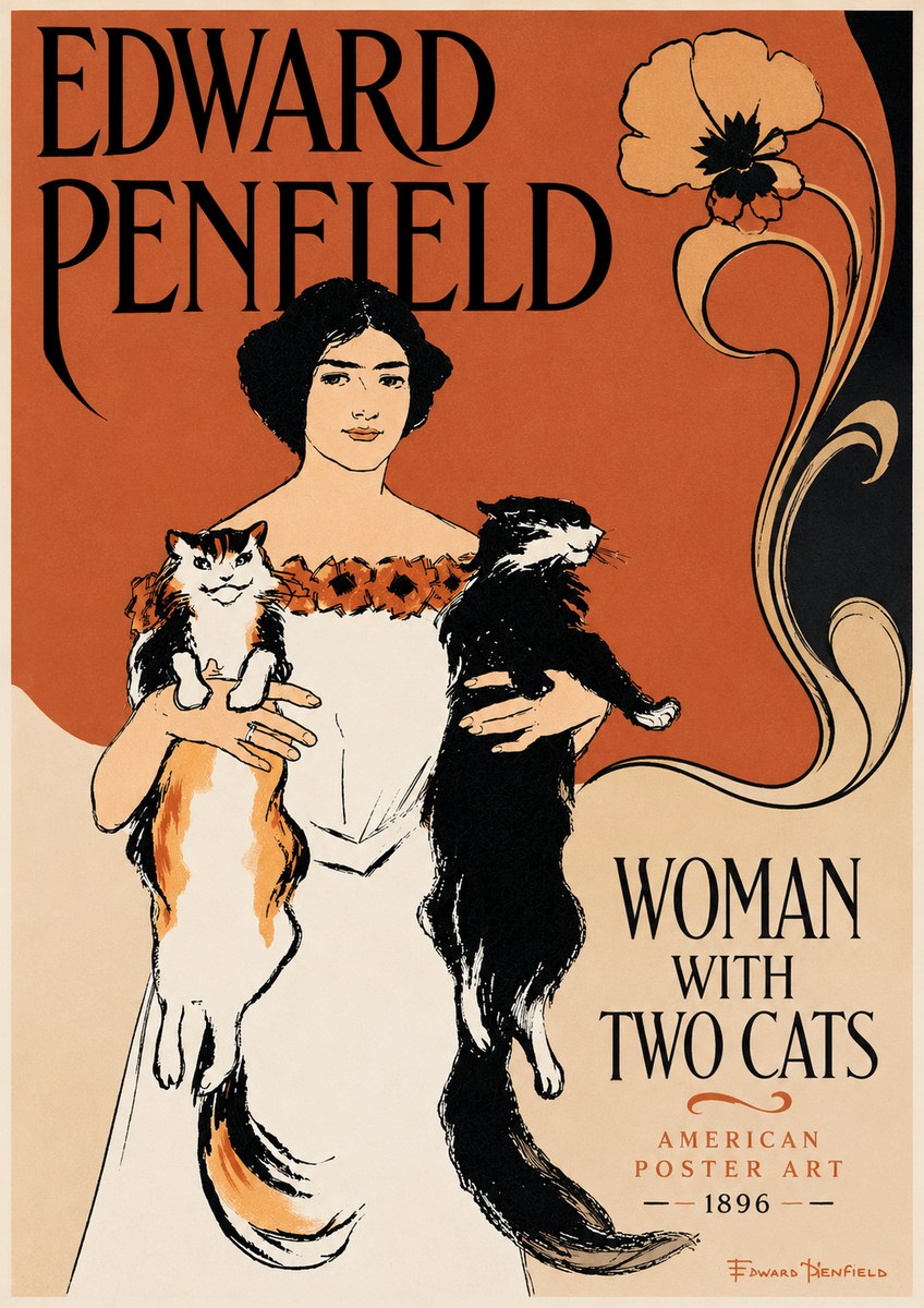 Edward Penfield Woman with Two Cats No6 - Juliste