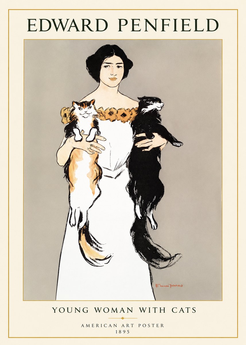 Edward Penfield Young Woman with Cats No1 - Juliste