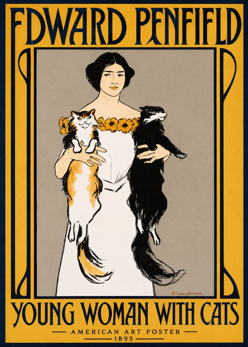 Edward Penfield Young Woman with Cats No2 - Juliste