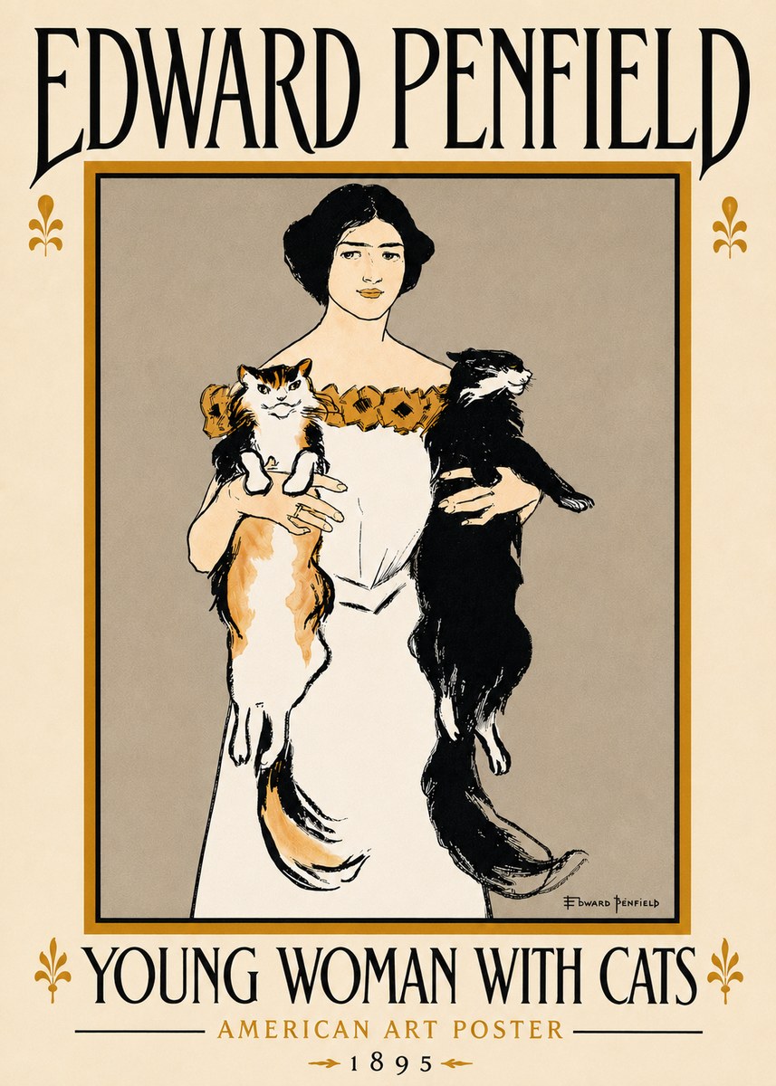 Edward Penfield Young Woman with Cats No6 - Juliste