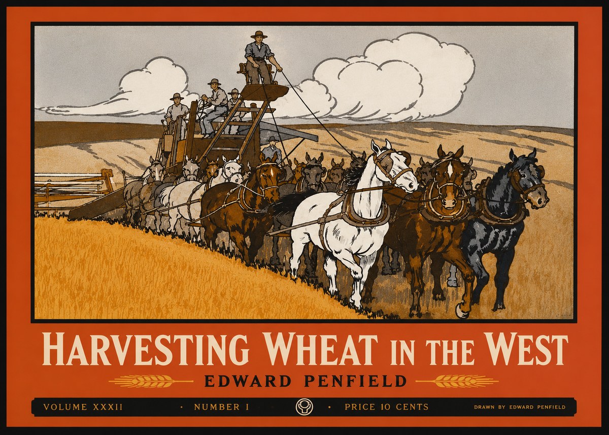 Edward Penfield Harvesting Wheat in the West No2 - Juliste