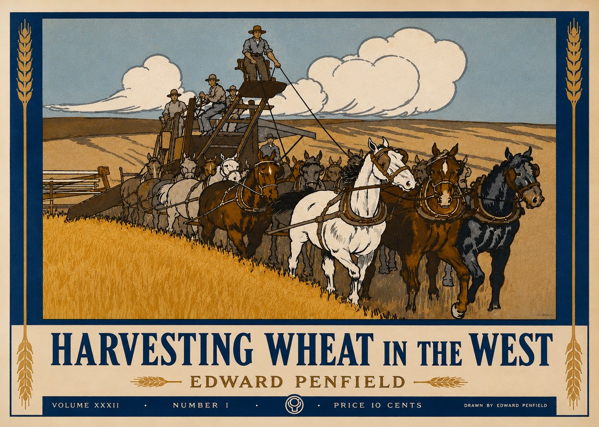 Edward Penfield Harvesting Wheat in the West No3 - Juliste