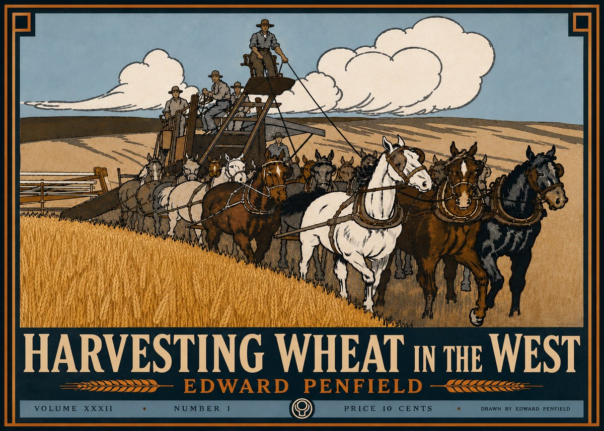 Edward Penfield Harvesting Wheat in the West No6 - Juliste