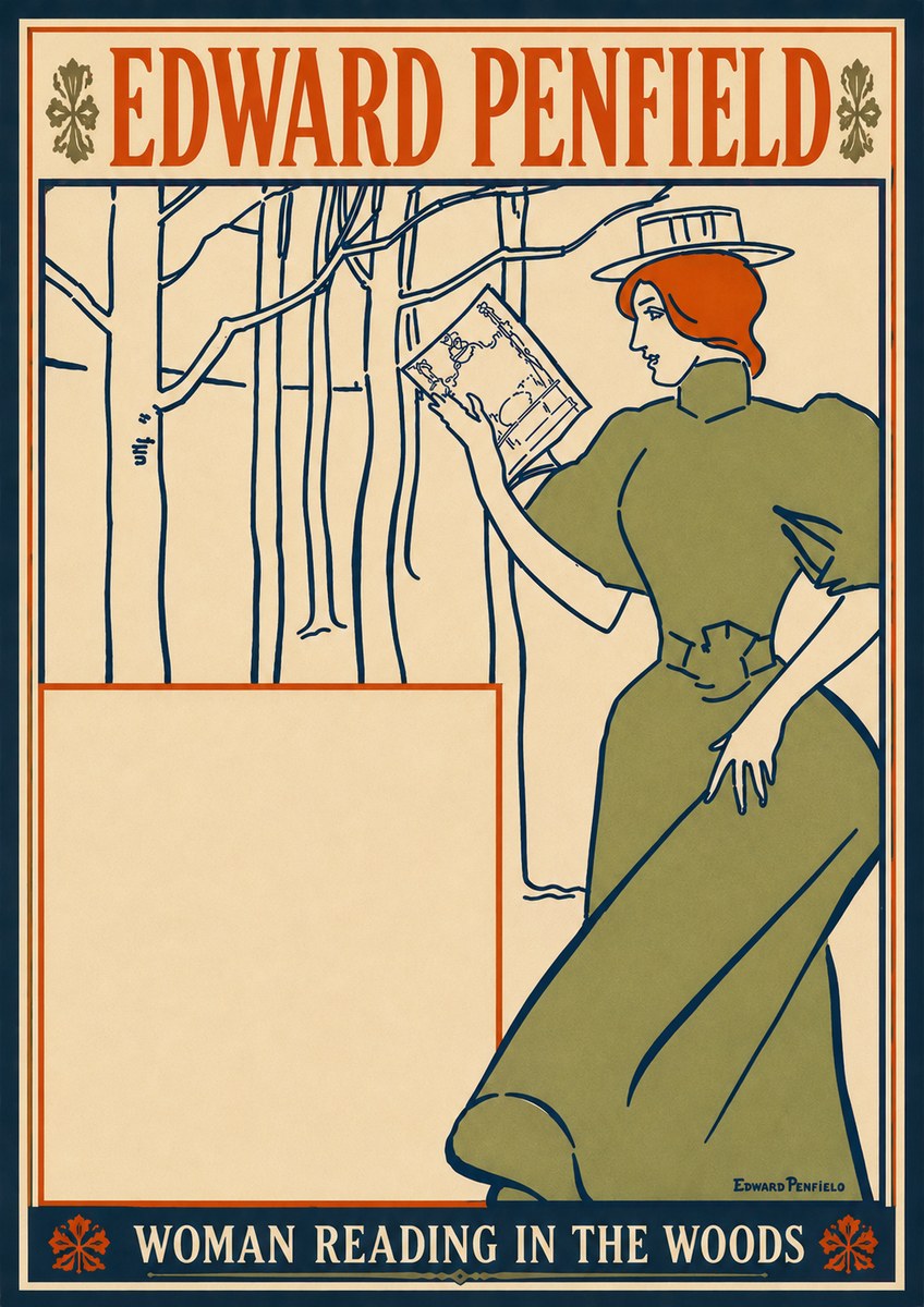Edward Penfield Woman Reading in the Woods No6 - Juliste
