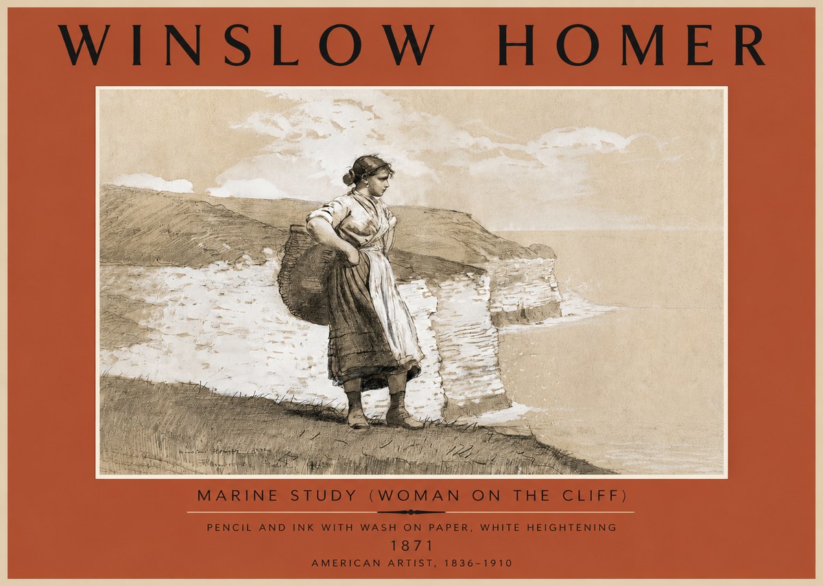 Winslow Homer Marine Study (Woman on the Cliff) No5 - Juliste