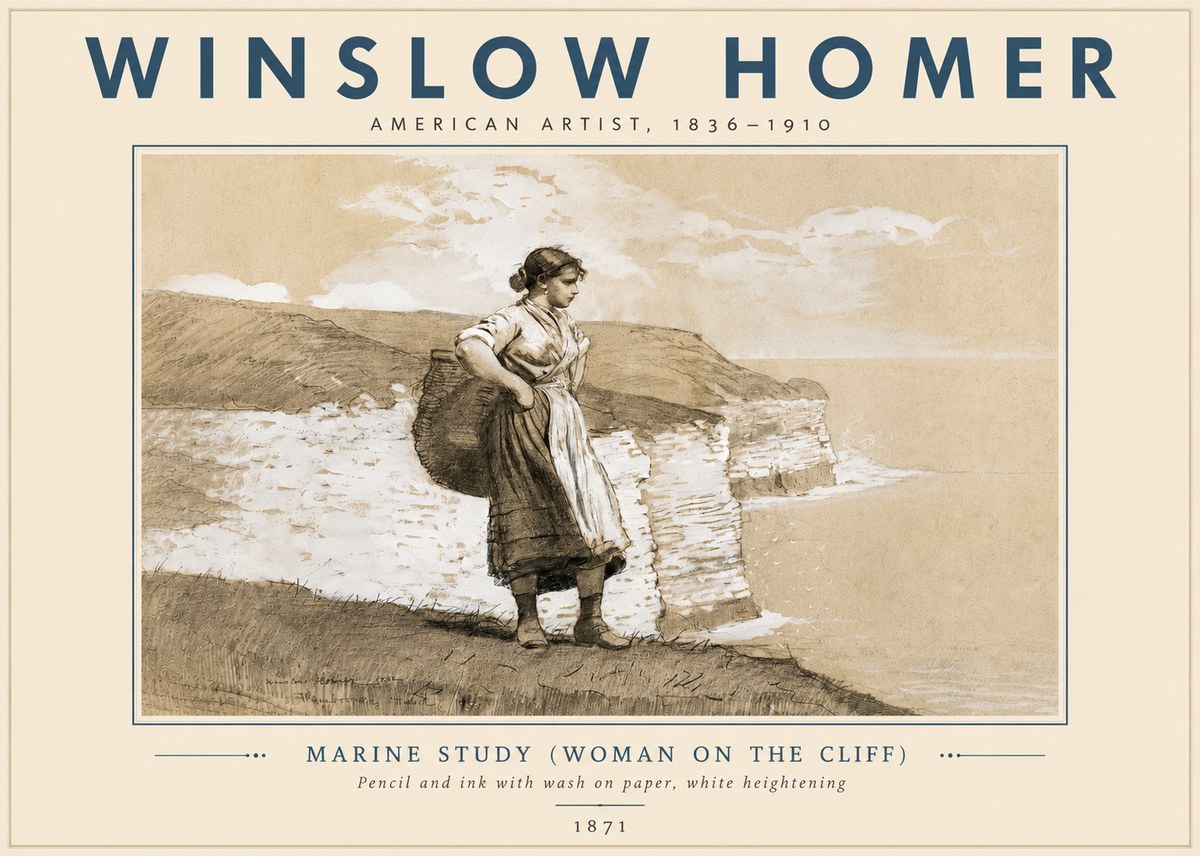 Winslow Homer Marine Study (Woman on the Cliff) No6 - Juliste