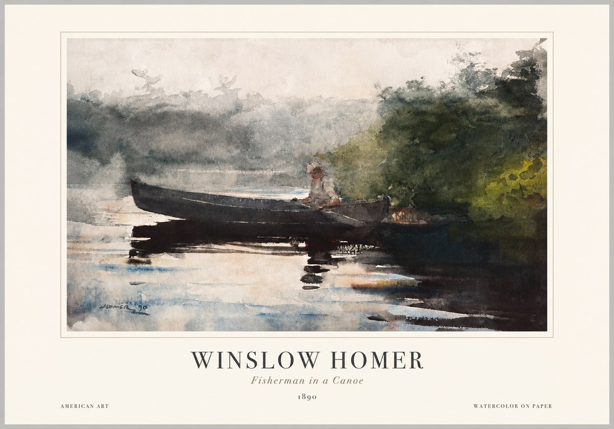 Winslow Homer Fisherman in a Canoe No1 - Juliste