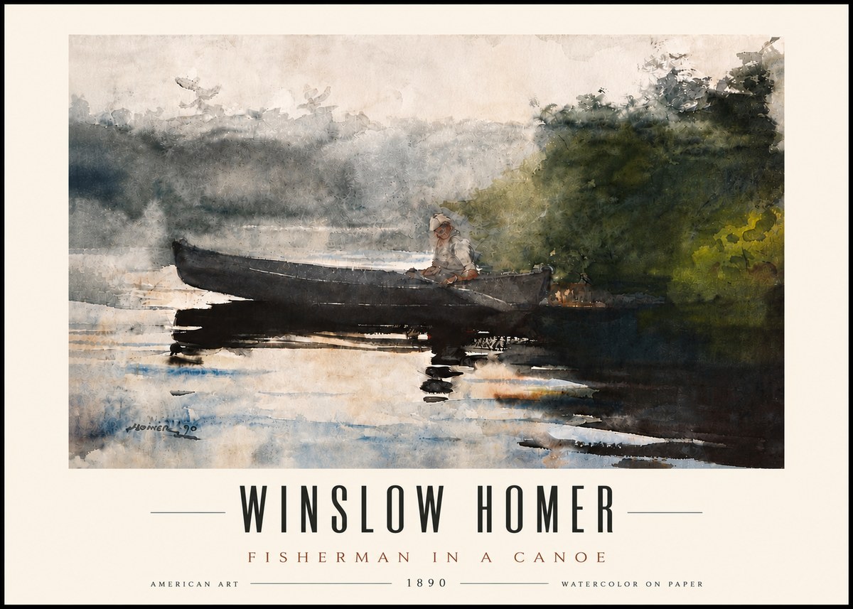 Winslow Homer Fisherman in a Canoe No5 - Juliste