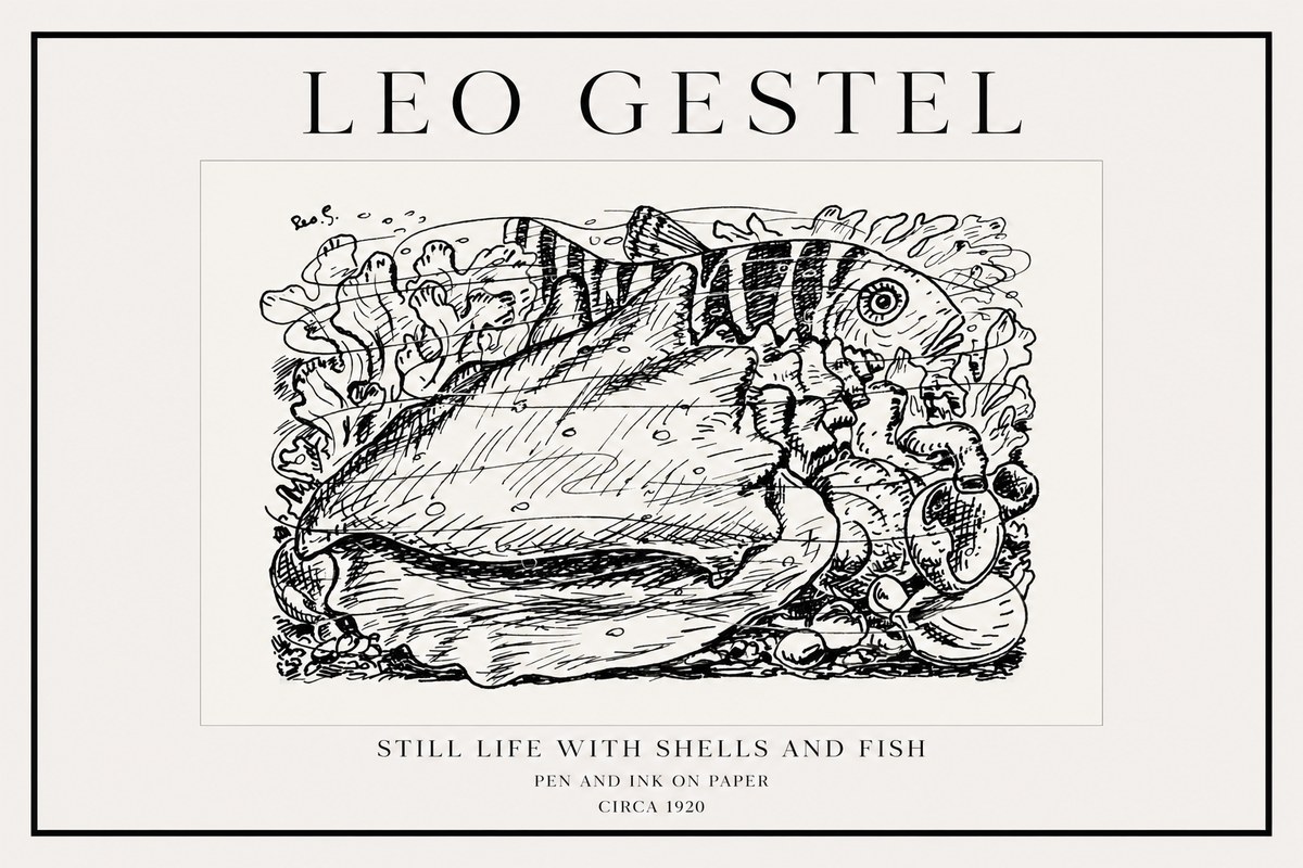 Leo Gestel Still Life with Shells and Fish No1 - Juliste