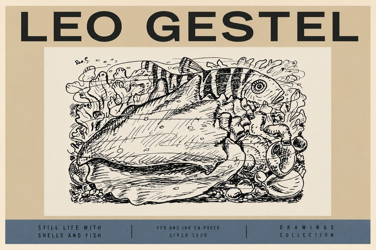 Leo Gestel Still Life with Shells and Fish No2 - Juliste