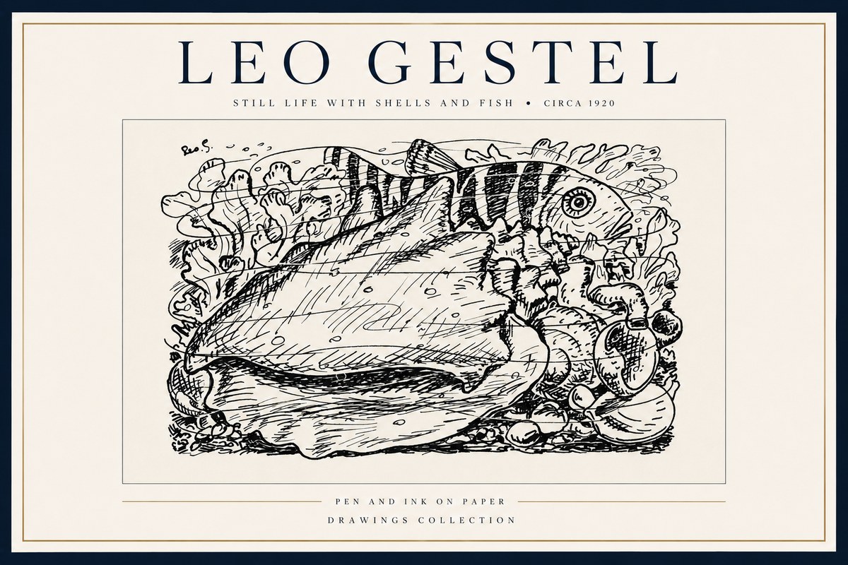Leo Gestel Still Life with Shells and Fish No3 - Juliste
