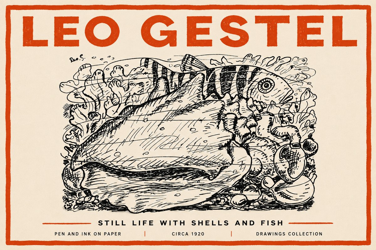Leo Gestel Still Life with Shells and Fish No4 - Juliste