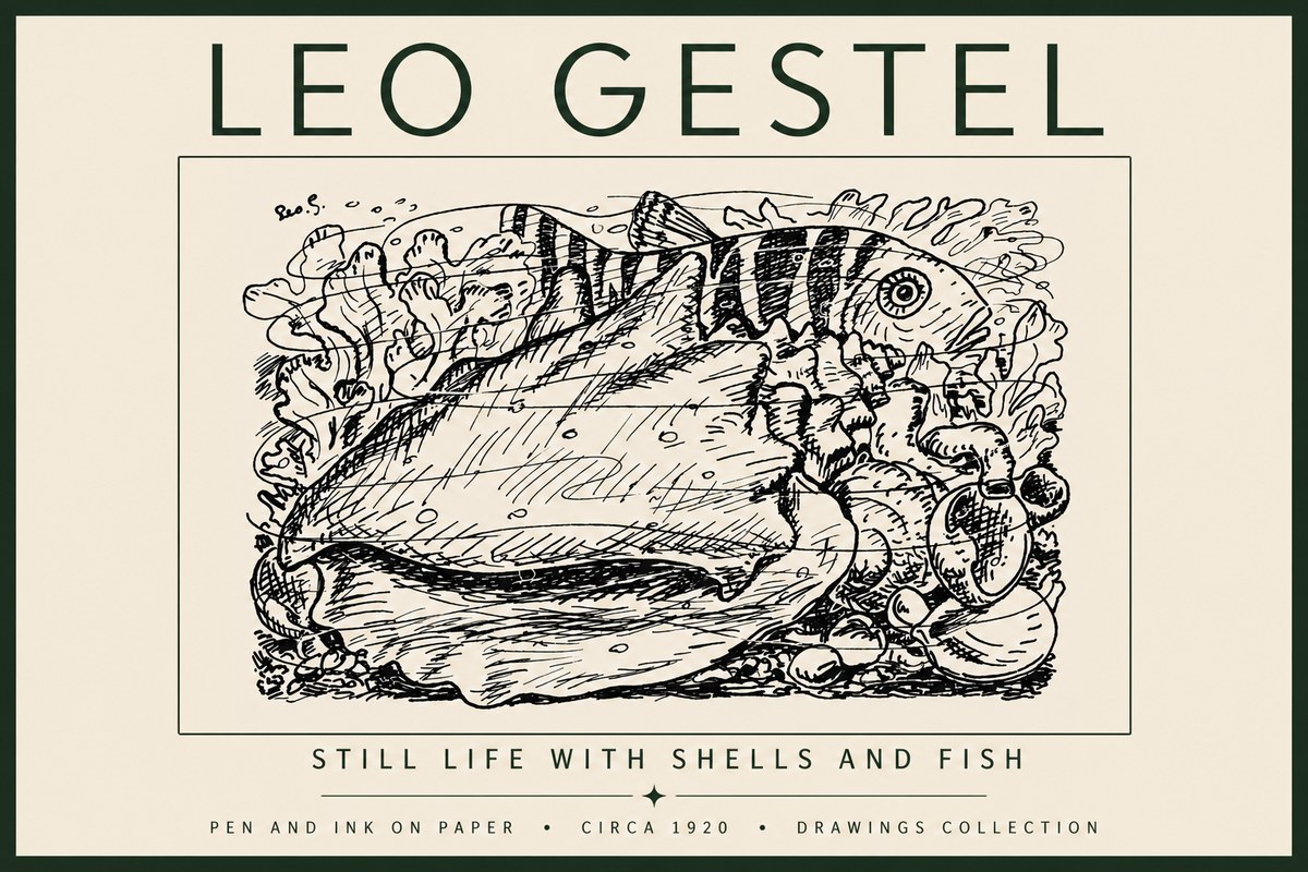 Leo Gestel Still Life with Shells and Fish No5 - Juliste
