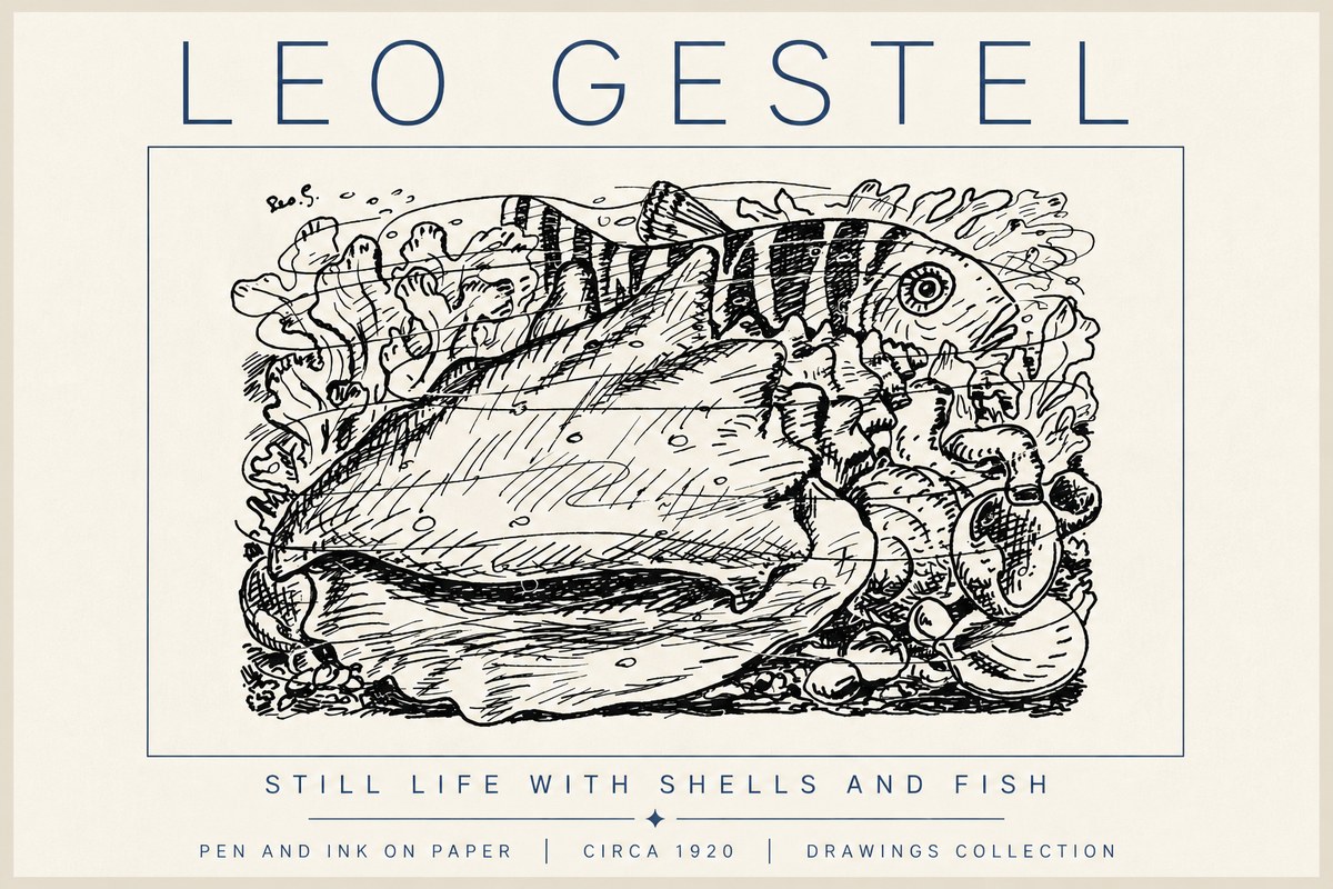 Leo Gestel Still Life with Shells and Fish No6 - Juliste