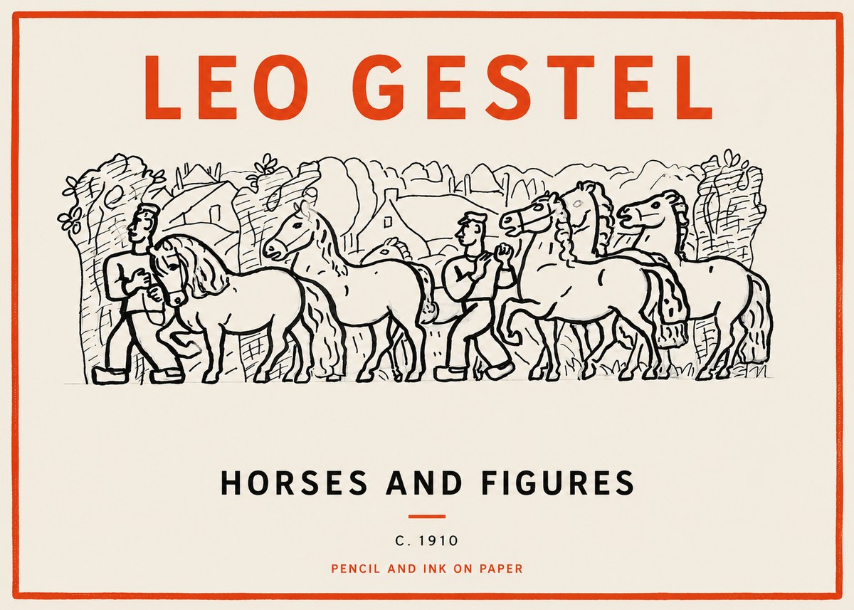 Leo Gestel Horses and Figures No2 - Juliste