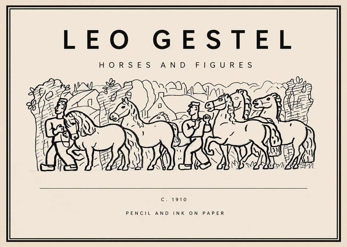 Leo Gestel Horses and Figures No3 - Juliste