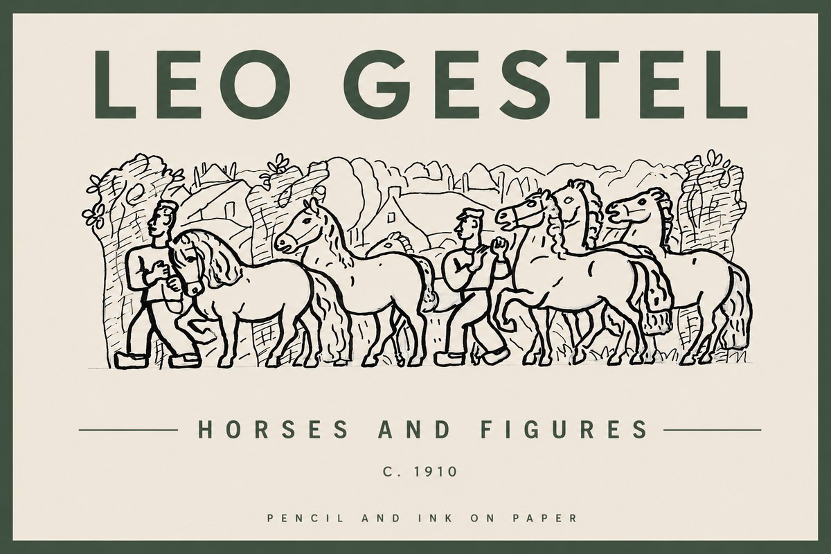 Leo Gestel Horses and Figures No4 - Juliste