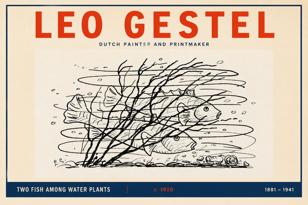 Leo Gestel Two Fish Among Water Plants No2 - Juliste