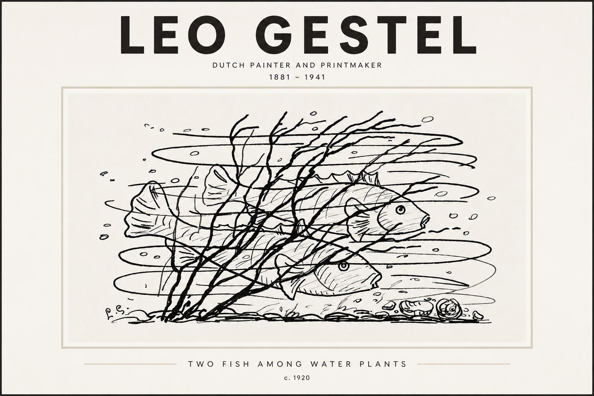 Leo Gestel Two Fish Among Water Plants No3 - Juliste