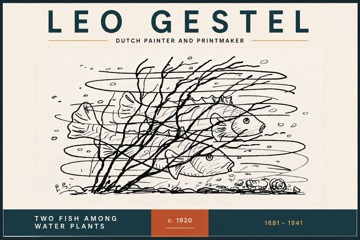 Leo Gestel Two Fish Among Water Plants No4 - Juliste