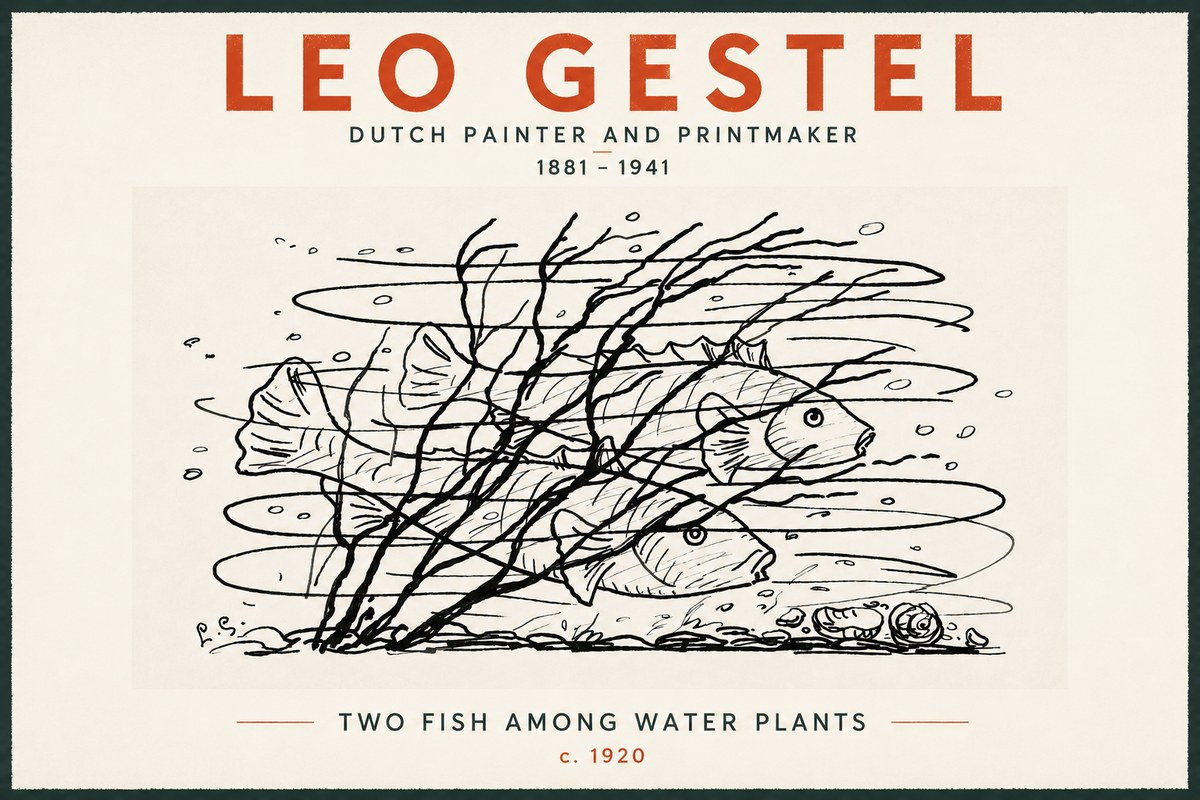 Leo Gestel Two Fish Among Water Plants No5 - Juliste
