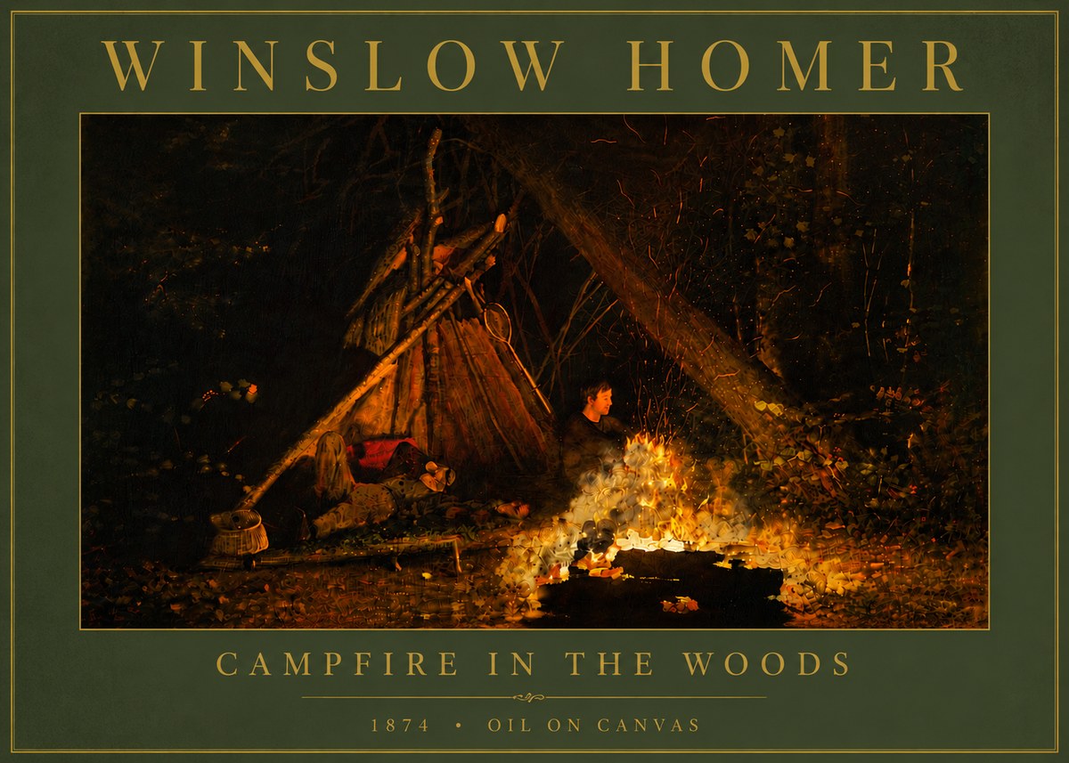 Winslow Homer Campfire in the Woods No6 - Juliste