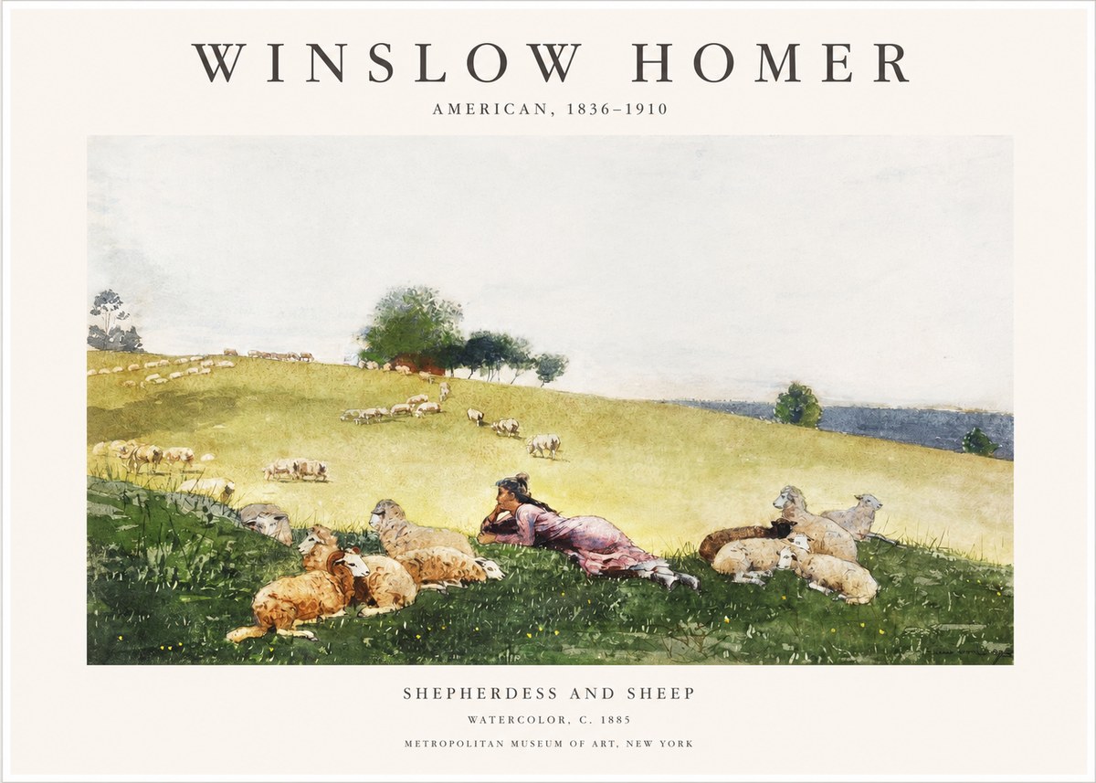 Winslow Homer Shepherdess and Sheep No1 - Juliste