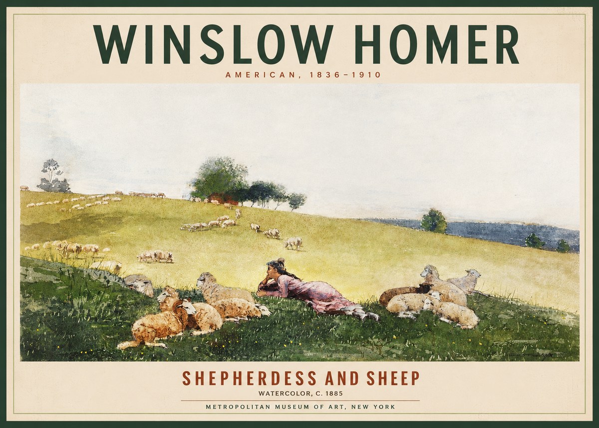 Winslow Homer Shepherdess and Sheep No2 - Juliste