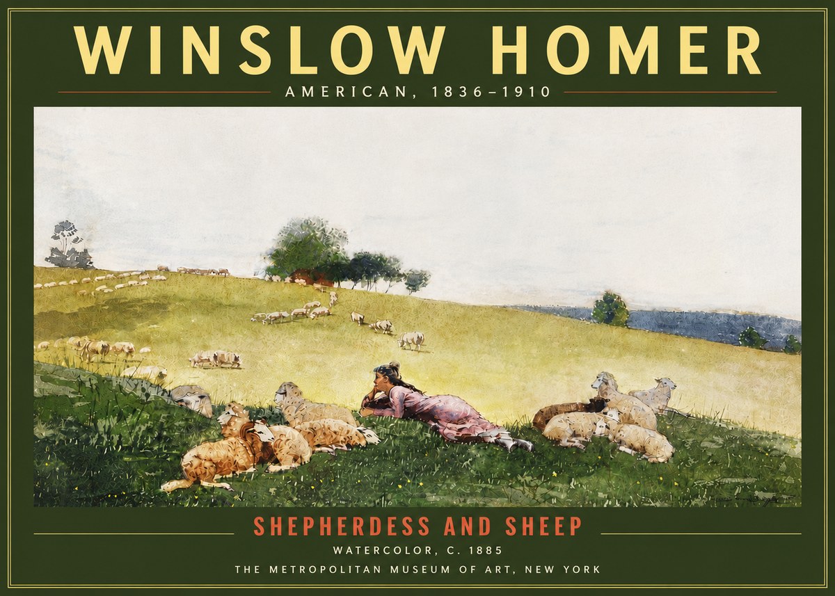 Winslow Homer Shepherdess and Sheep No5 - Juliste