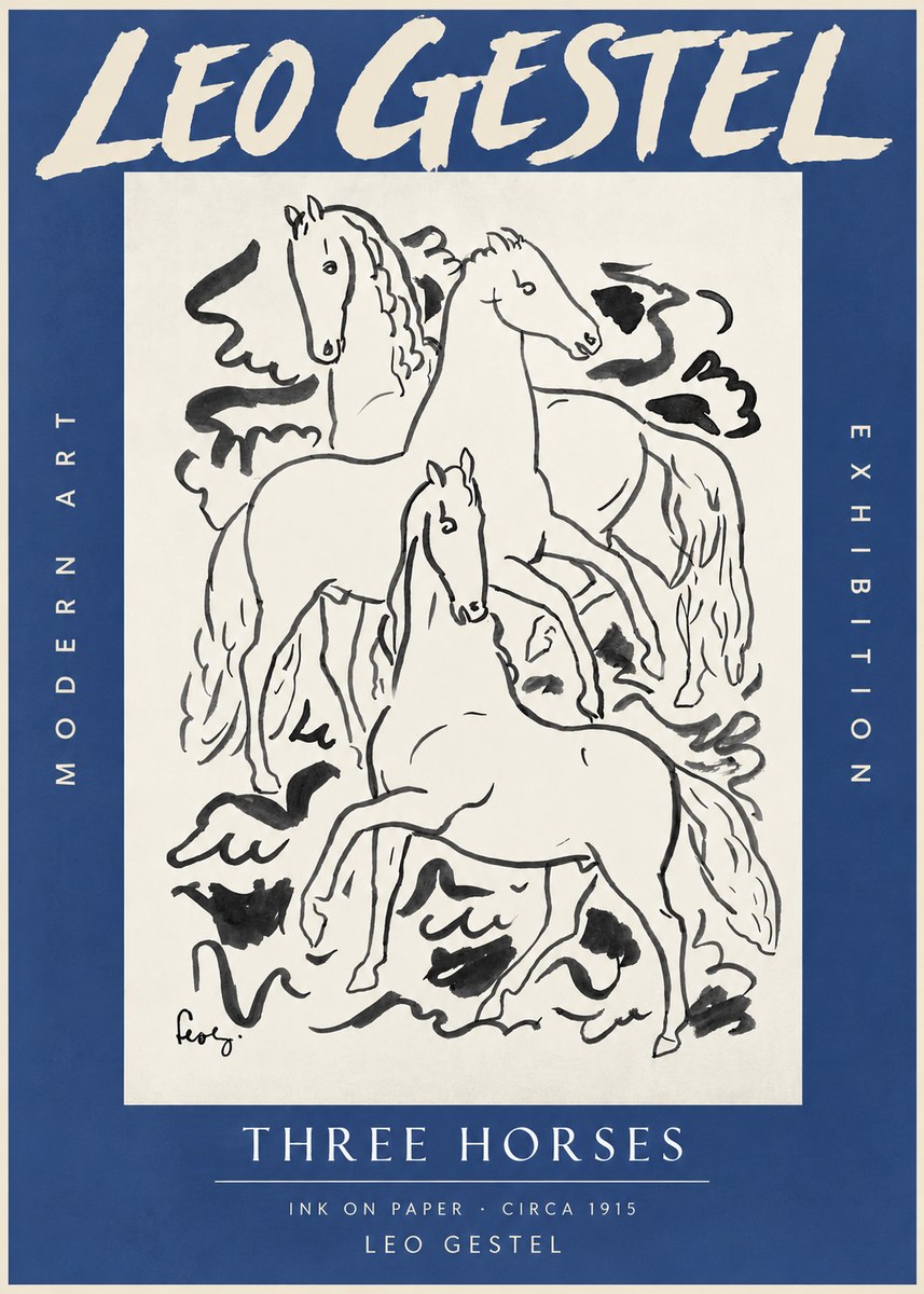 Leo Gestel Three Horses No3 - Juliste