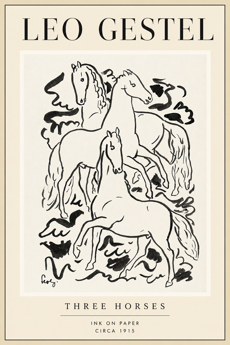 Leo Gestel Three Horses No4 - Juliste