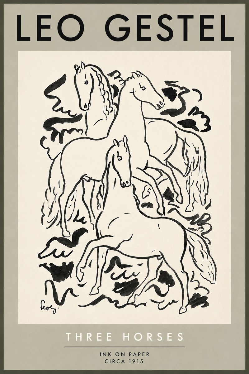 Leo Gestel Three Horses No5 - Juliste