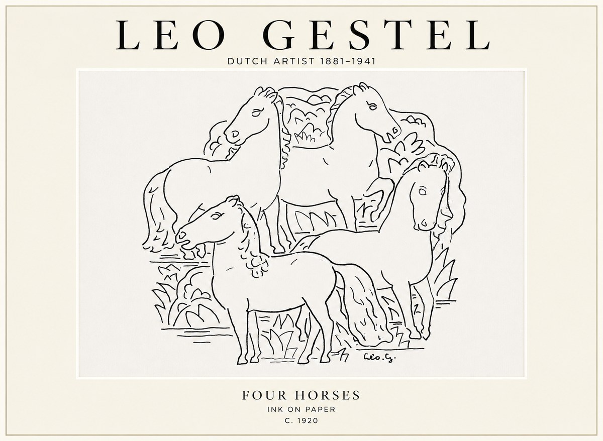 Leo Gestel Four Horses No1 - Juliste