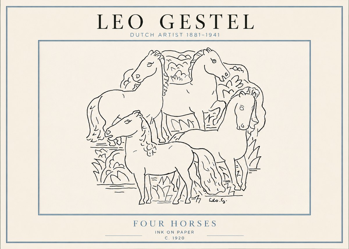 Leo Gestel Four Horses No4 - Juliste