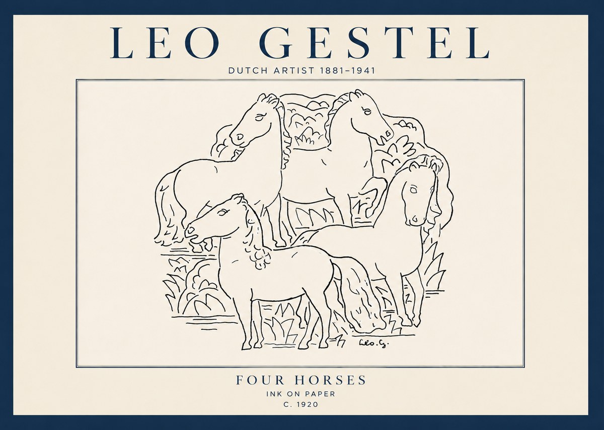 Leo Gestel Four Horses No5 - Juliste