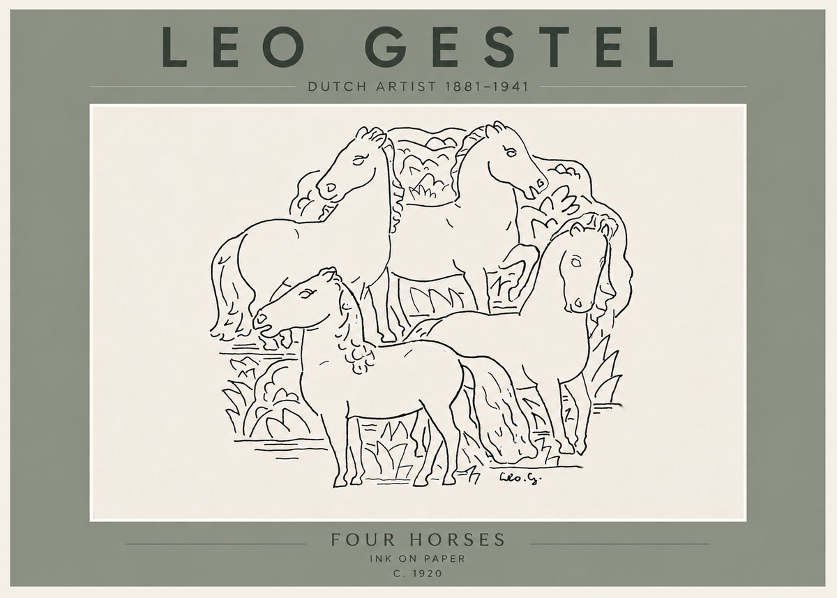 Leo Gestel Four Horses No6 - Juliste