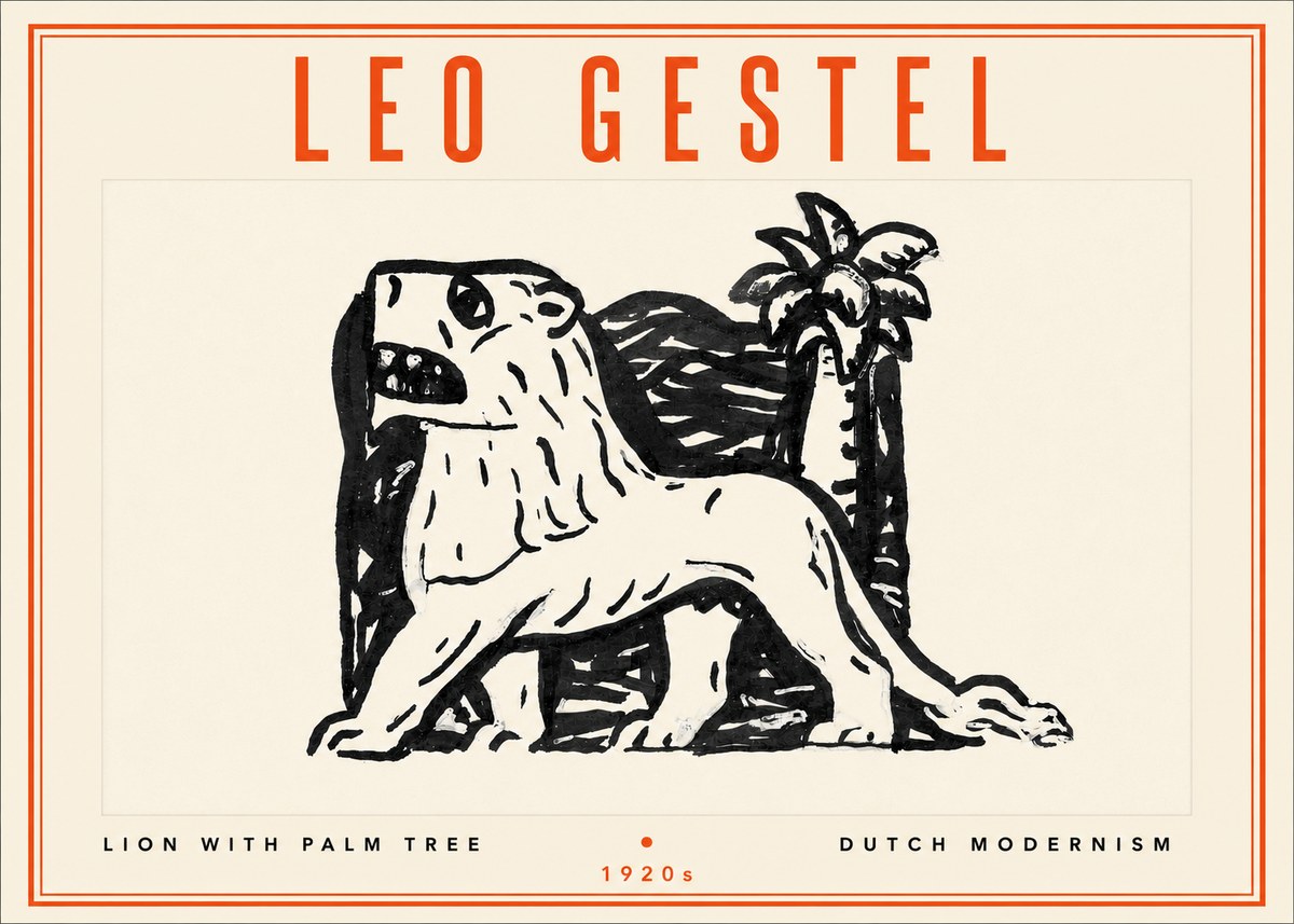Leo Gestel Lion with Palm Tree No4 - Juliste