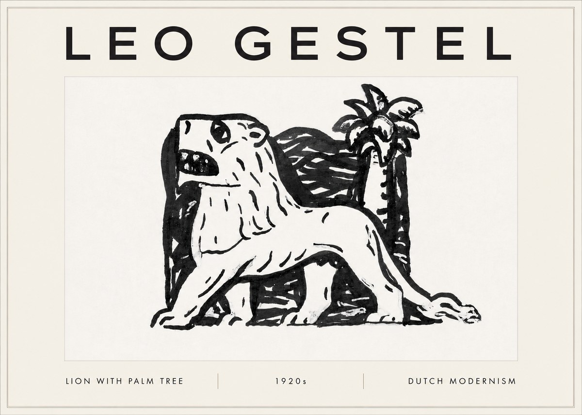 Leo Gestel Lion with Palm Tree No5 - Juliste