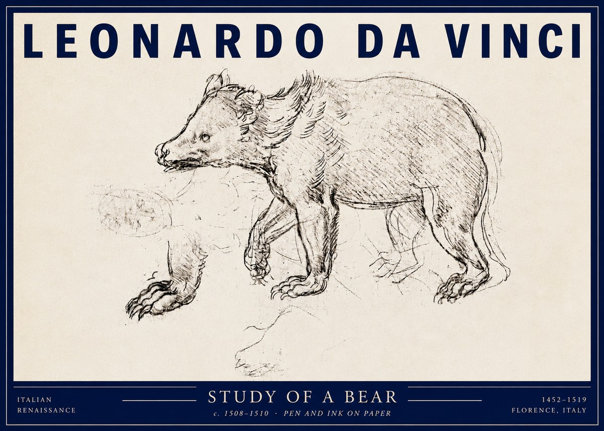 Leonardo da Vinci Study of a Bear No3 - Juliste