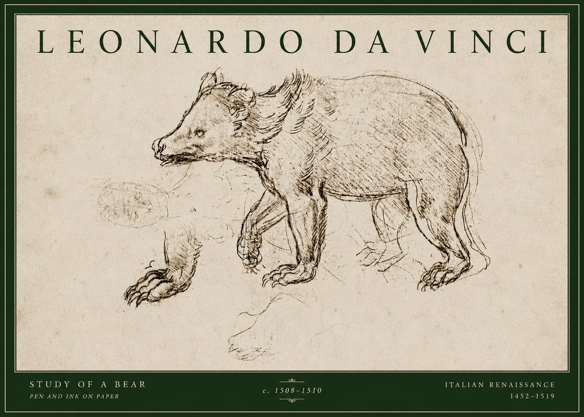 Leonardo da Vinci Study of a Bear No4 - Juliste