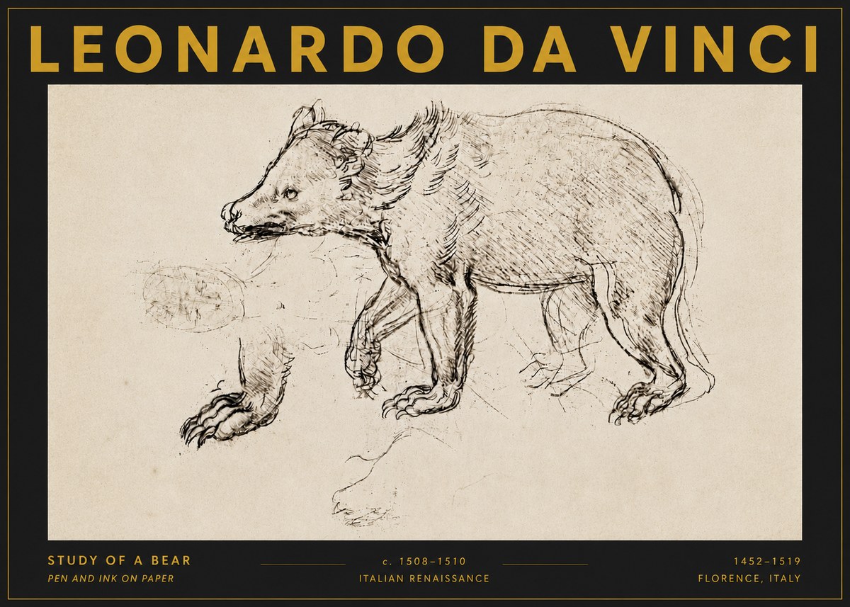 Leonardo da Vinci Study of a Bear No5 - Juliste