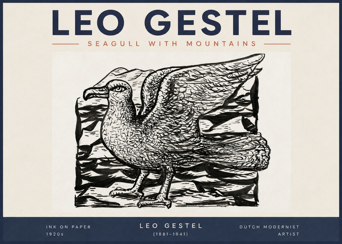 Leo Gestel Seagull with Mountains No2 - Juliste