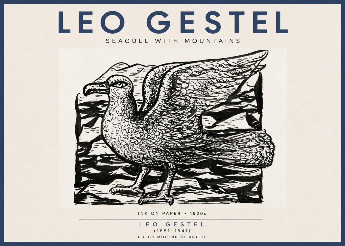 Leo Gestel Seagull with Mountains No4 - Juliste
