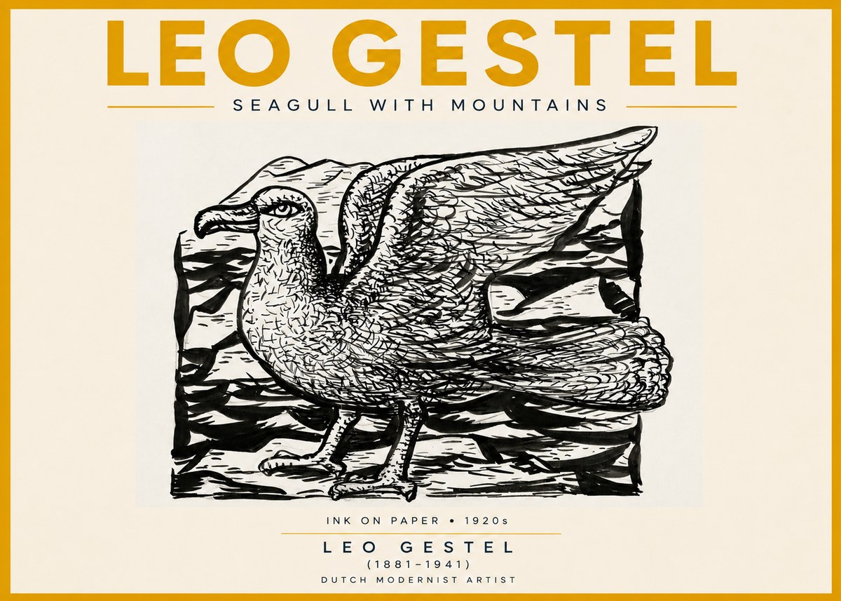 Leo Gestel Seagull with Mountains No5 - Juliste