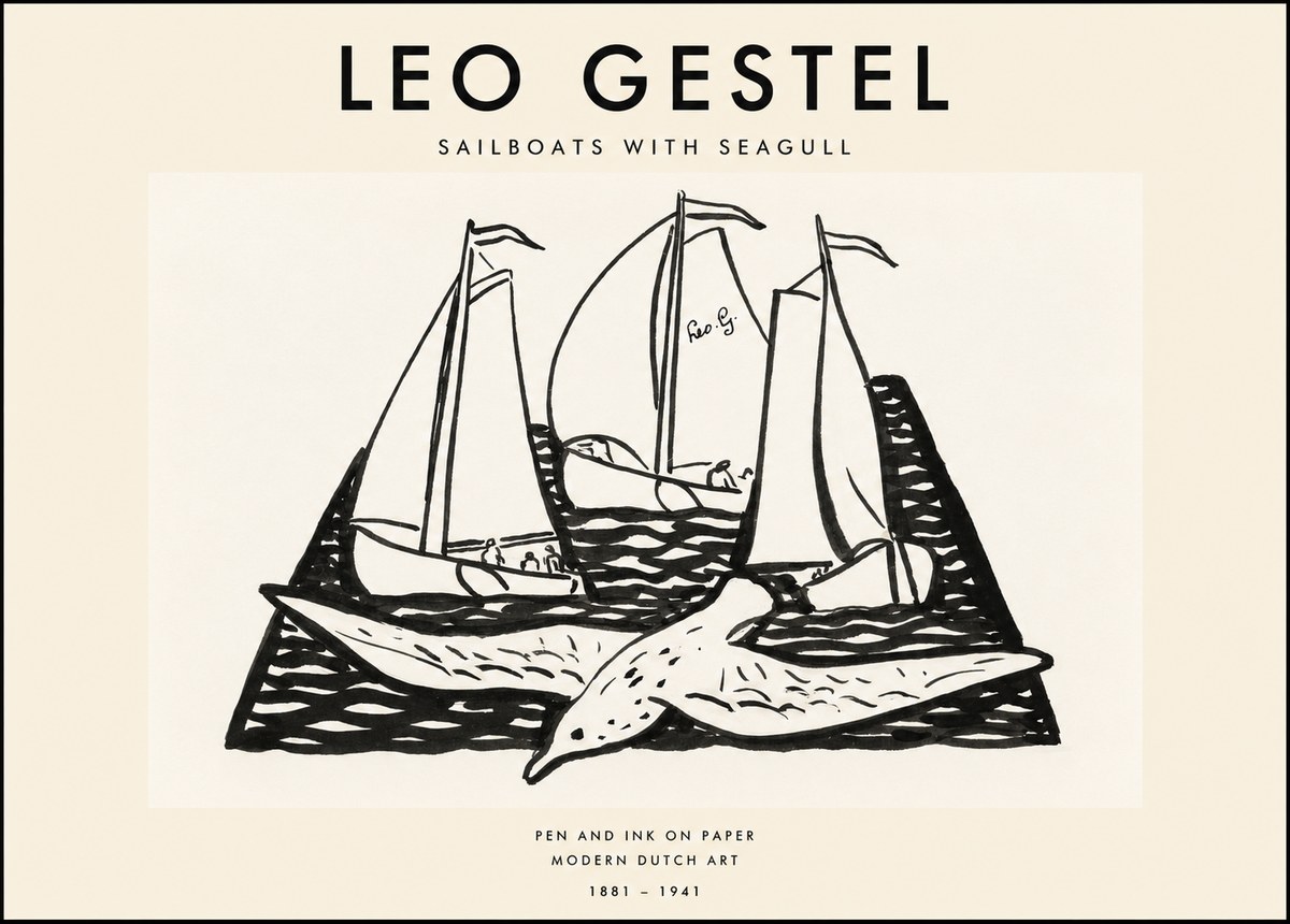 Leo Gestel Sailboats with Seagull No1 - Juliste