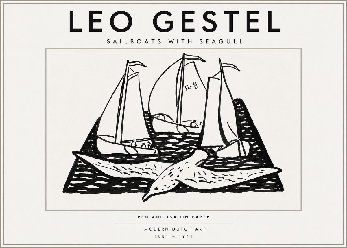 Leo Gestel Sailboats with Seagull No3 - Juliste