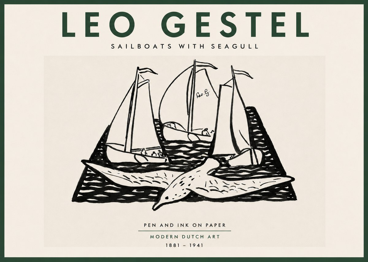 Leo Gestel Sailboats with Seagull No5 - Juliste