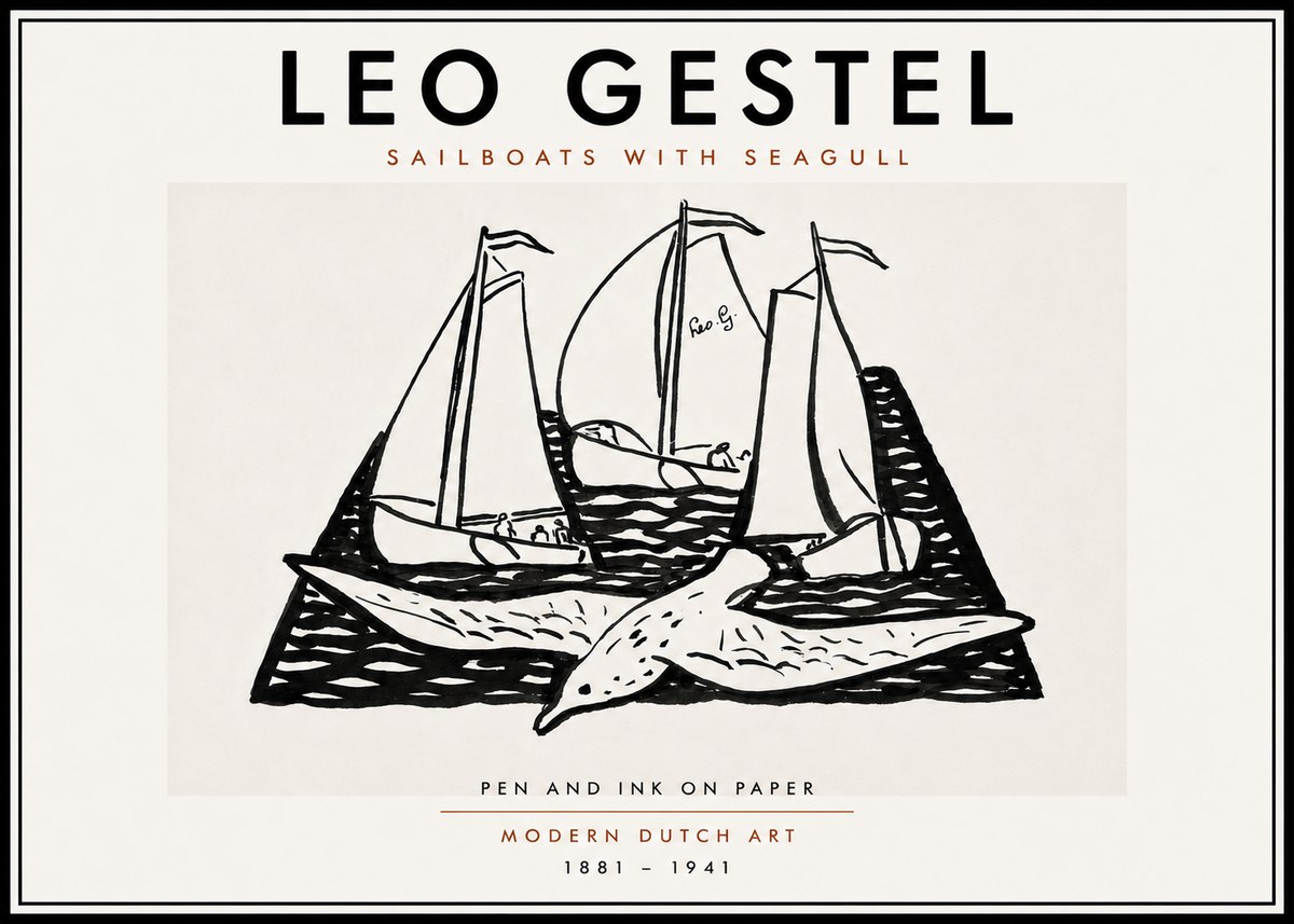 Leo Gestel Sailboats with Seagull No6 - Juliste