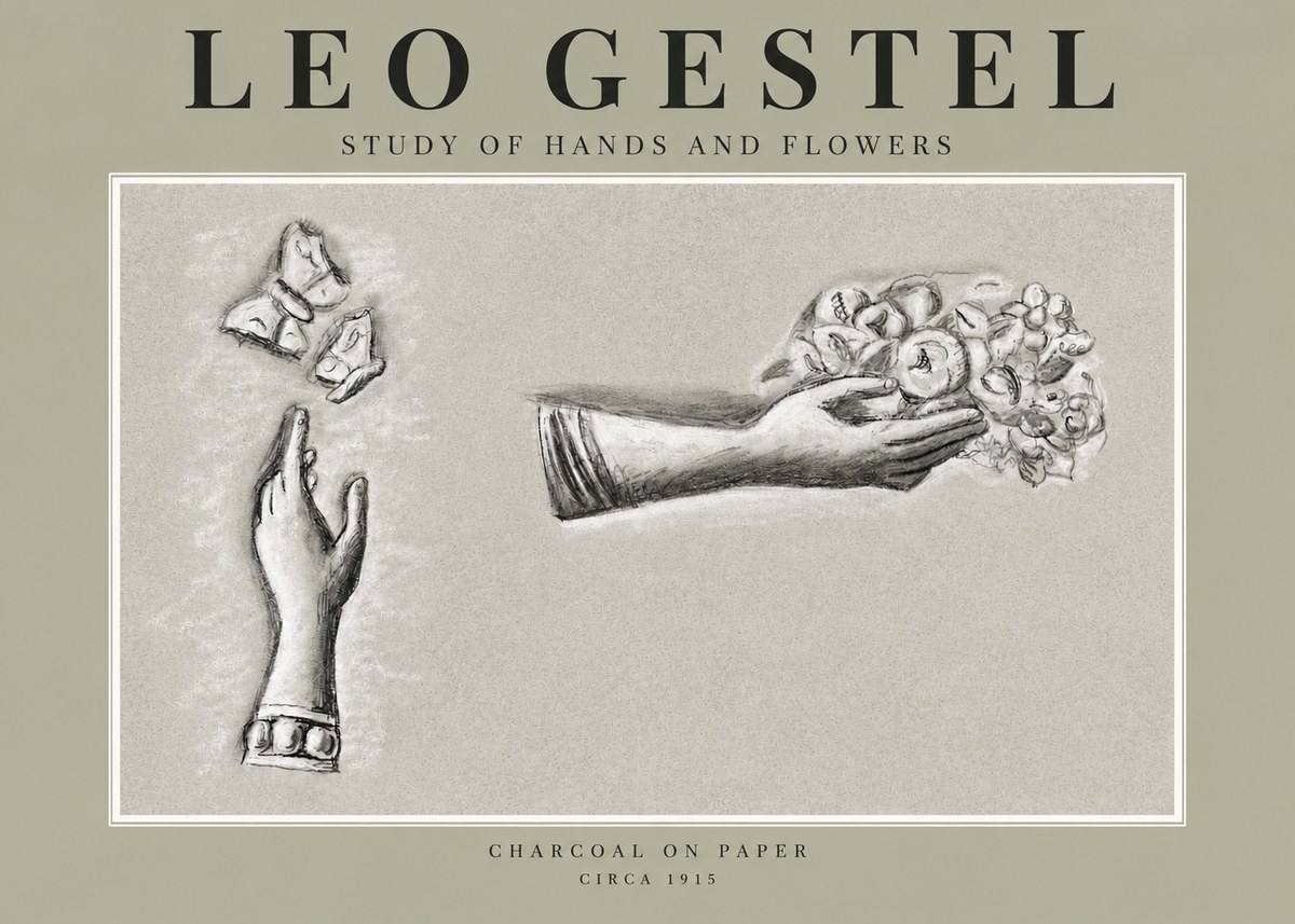 Leo Gestel Study of Hands and Flowers No2 - Juliste